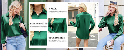 Satin Blouses for Women Silk Button Down Shirts Long Sleeve Business Casual Tops