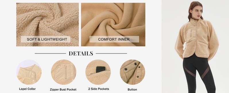 Women's Fuzzy Sherpa Fleece Jacket Winter Spring Coat Warm Button-Down Nurse Outfit for Fall & Daily Wear - Seldom Seen Styles