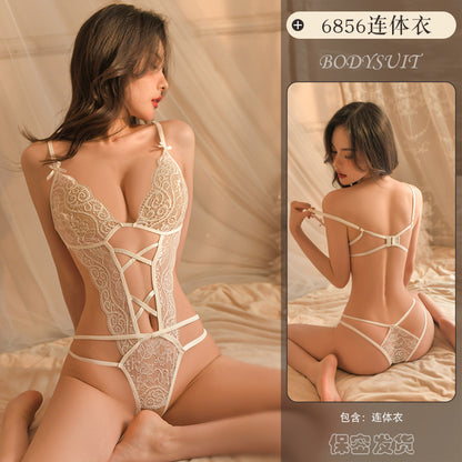 Lingerie Sexy Hollow Out Bodysuit Women See-through Uniform Passionate Temptation Open Crotch Strap Nightdress - Seldom Seen Styles