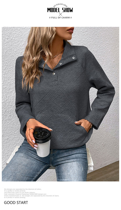 Independent Station Wholesale Hot Selling Multi-color Casual Simple Versatile Long Sleeve Textured Solid Color Cross-border Sweatshirt