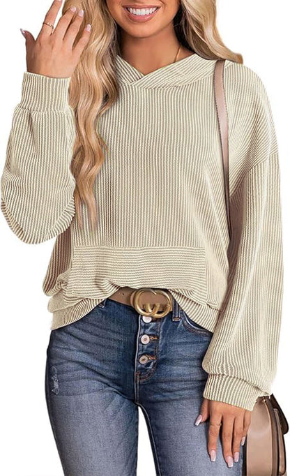 Women's Pullover Hoodies Sweatshirts Casual Loose Long Sleeve Ribbed Knit Shirts - Seldom Seen Styles