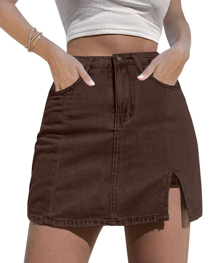 luvamia Skorts Skirts for Women Denim Mini Skirt Side Slit with High Waisted Jean Shorts Stretchy - Seldom Seen Styles