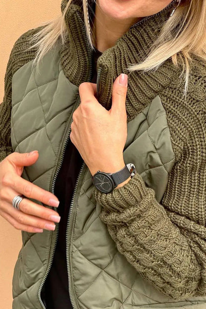 Women's Casual Solid Color Knitted Patchwork Zipped Jacket - Seldom Seen Styles