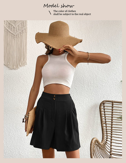 Womens Shorts Dressy Casual 2025 Trendy Summer Elastic High Waisted Pleated Side Slit Business Work Shorts Pockets