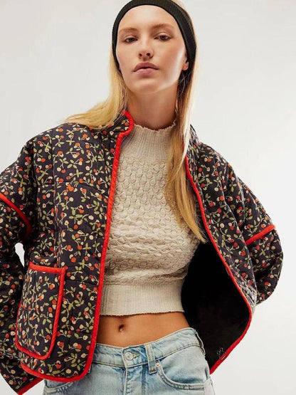 Women's Ditsy Floral Print Drop Shoulder Coat, Casual Long Sleeve Pocket Outerwear for Autumn & Winter, Ladies Clothes for Daily Wear - Seldom Seen Styles