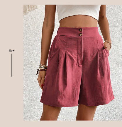 Womens Shorts Dressy Casual 2025 Trendy Summer Elastic High Waisted Pleated Side Slit Business Work Shorts Pockets