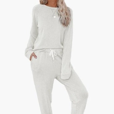 Women's Solid Sweatsuit Set 2 Piece Long Sleeve Pullover and Drawstring Sweatpants Sport Outfits Sets - Seldom Seen Styles