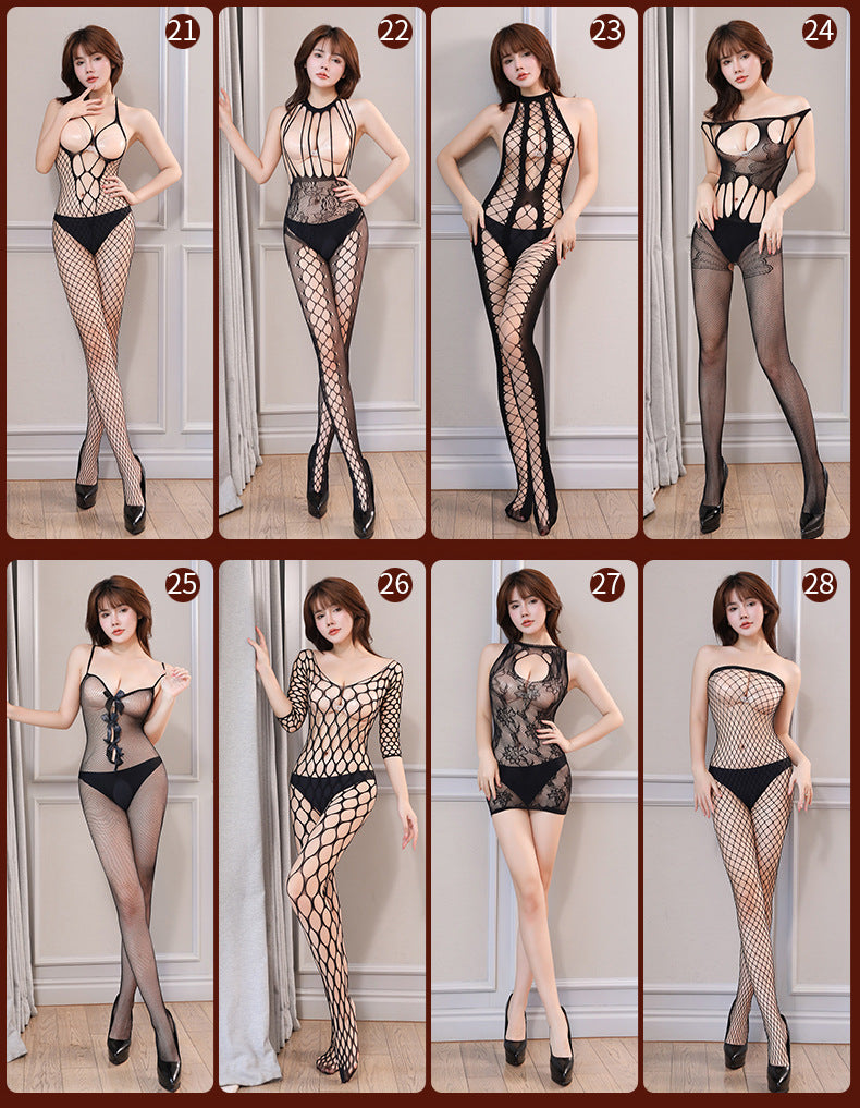 Sexy Lingerie New Style Sexy Fishnet Transparent Sexy Bodysuit Stockings Crotchless Temptation Set