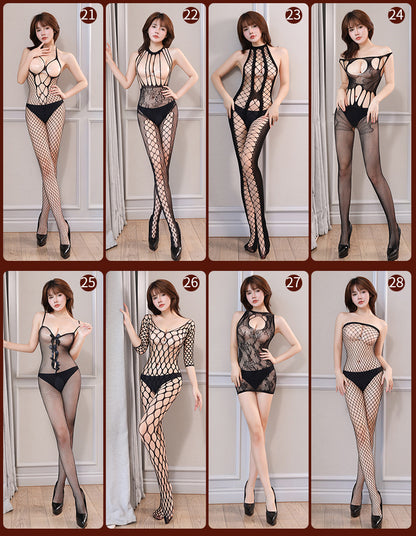 Sexy Lingerie New Style Sexy Fishnet Transparent Sexy Bodysuit Stockings Crotchless Temptation Set