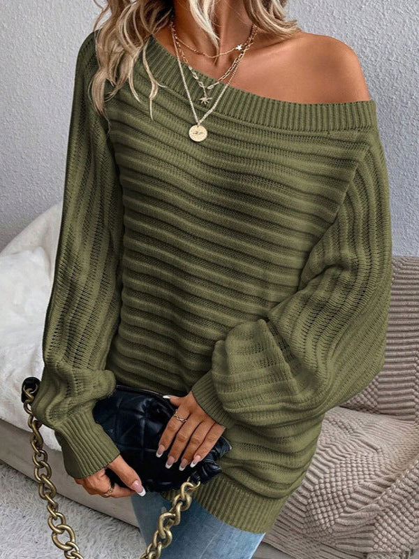 Women's Textured Asymmetrical Neck Sweater, Casual Long Sleeve Batwing Sleeve Jumper for Daily Outdoor Wear, Ladies Knit Top for All Seasons, Womenswear - Seldom Seen Styles