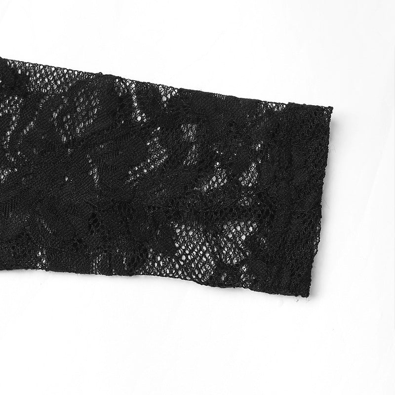 Women's Lace Long Sleeve Corset Bodysuit Tops Sheer Mesh V neck Jumpsuit