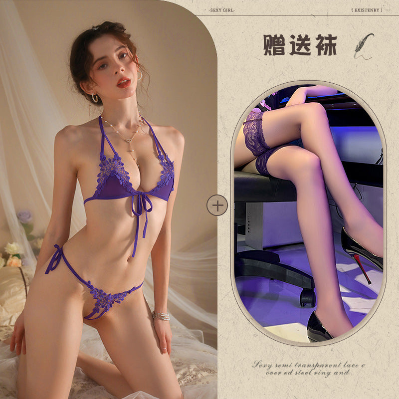 New Sexy Three-Piece Lingerie Set, No Need to Remove Bikini, Open Crotch, Tempting Plus Size Women's Set