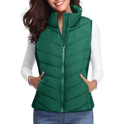 Puffer Vest Women Sleeveless Zip Up Outerwear Stand Collar Quilted Vest Warm Winter Jackets Coats with Pocket - Seldom Seen Styles