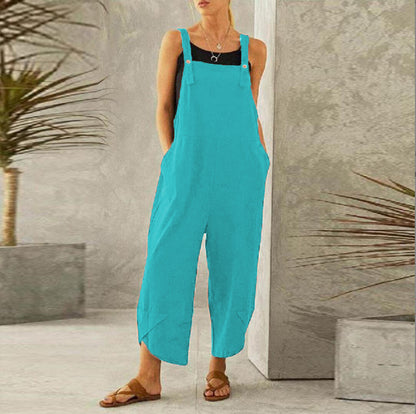 Women's Sleeveless Cotton Linen Overalls Rompers Baggy Wide Leg Jumpsuits - Seldom Seen Styles