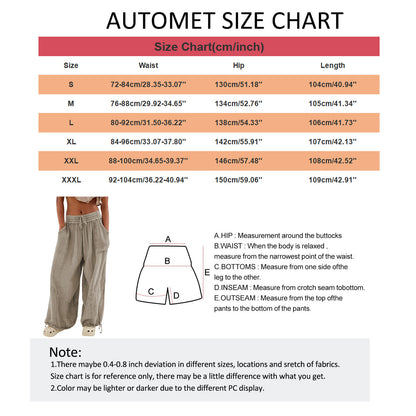 Womens Casual Loose Fit Wide Leg Cotton Pants Drawstring Stitching Baggy Pants Trousers with Pockets - Seldom Seen Styles