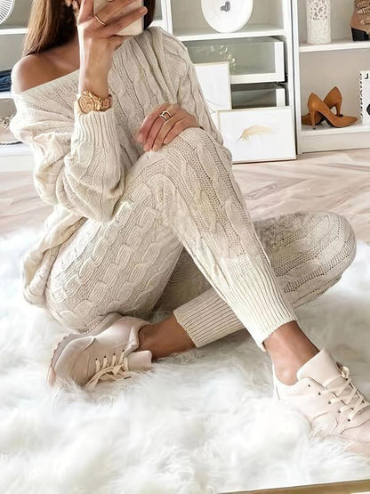Women's Solid Sweater & Pants Set, Casual Fashion Cozy Top & Trousers for Fall, 2 Piece Sets Women, Women's Fall Knitwear Outfits, Sweater Sets, Sweater Co-ords - Seldom Seen Styles