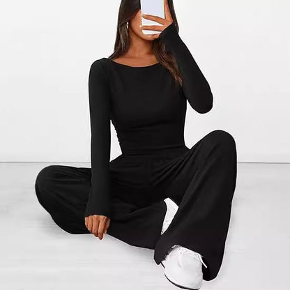Women's 2-Piece Lounge Sets Asymmetrical Long Sleeve T Shirt Wide Leg Pants Casual Outfit Womenswear Tracksuit  Basic Minimalist Clothing - Seldom Seen Styles