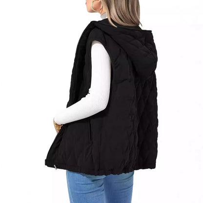 Women's Quilted Vest Casual Sleeveless Hooded Zip Up Diamond pattern Jacket With Pockets Winter Coat Outerwear Minimalist Top