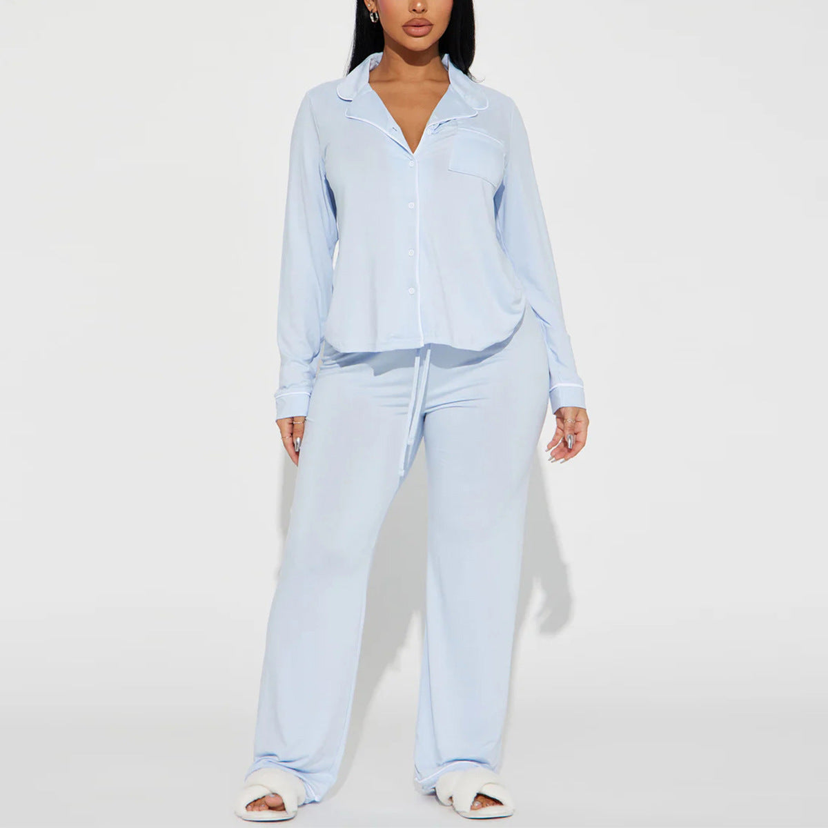 Modal Pajama Set, Long Sleeve Button Down Shirt and Pajama Pants, Sleepwear for Women - Seldom Seen Styles