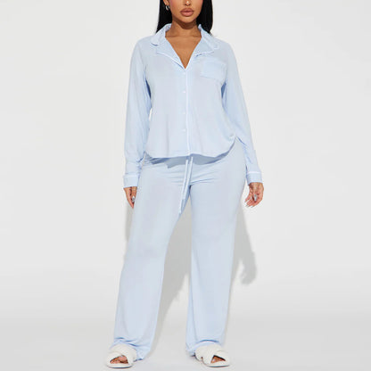Modal Pajama Set, Long Sleeve Button Down Shirt and Pajama Pants, Sleepwear for Women - Seldom Seen Styles