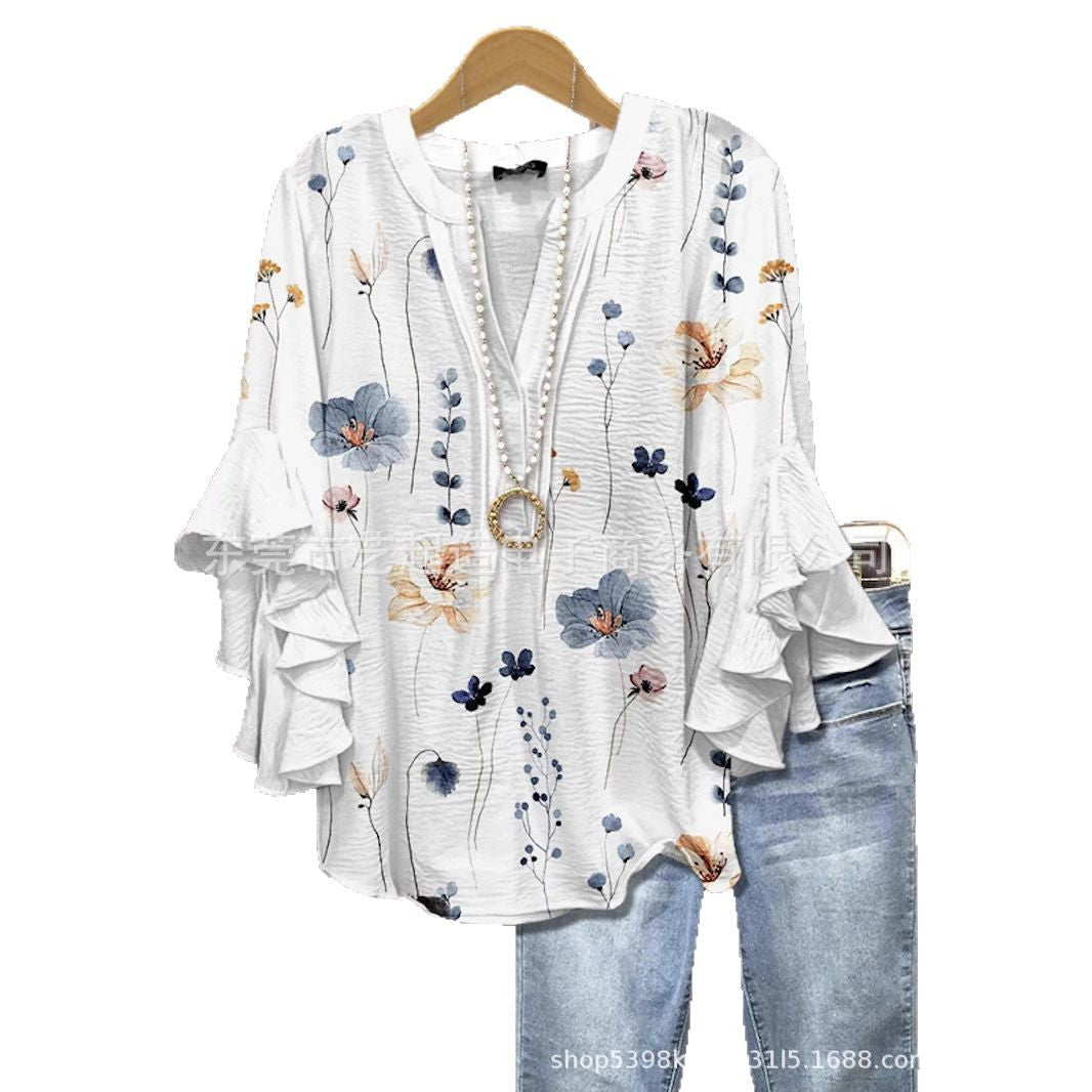 Retro Floral Print Layered Ruffle Sleeve Top Going Outfits Blouses Women Vintage 90s Tops Funny Shirts Women Elegant Classy Tops cute summer outfit - Seldom Seen Styles