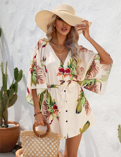 Floral summer dress everyday casual dresses with sleeves Print Five-Quarter Sleeve Dress