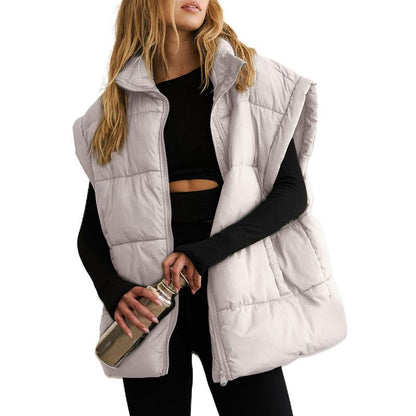 Women's Winter Oversized Puffer Vest Lightweight Stand Collar Flysleeve Insulated Padded Puffy Jackets Coat with Pockets Outerwear Casual Zipper Tops Black Fitted Minimalist FallFreshness - Seldom Seen Styles