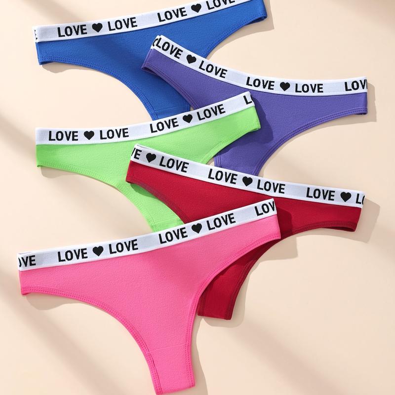 Hotcom Women's Low-Waist Thong Panties 7-Pack Cotton Spandex Love Heart Waistband Comfortable Breathable Invisible Underwear FallFreshness Outdoorfun