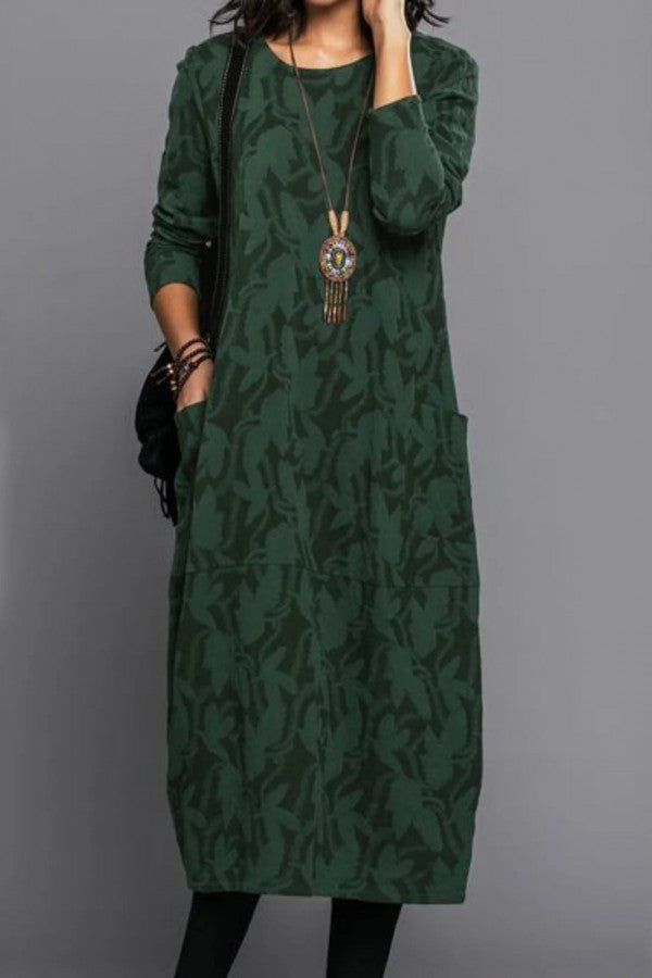 Abstract Print Crew Neck Long Sleeves Midi Dress - Seldom Seen Styles