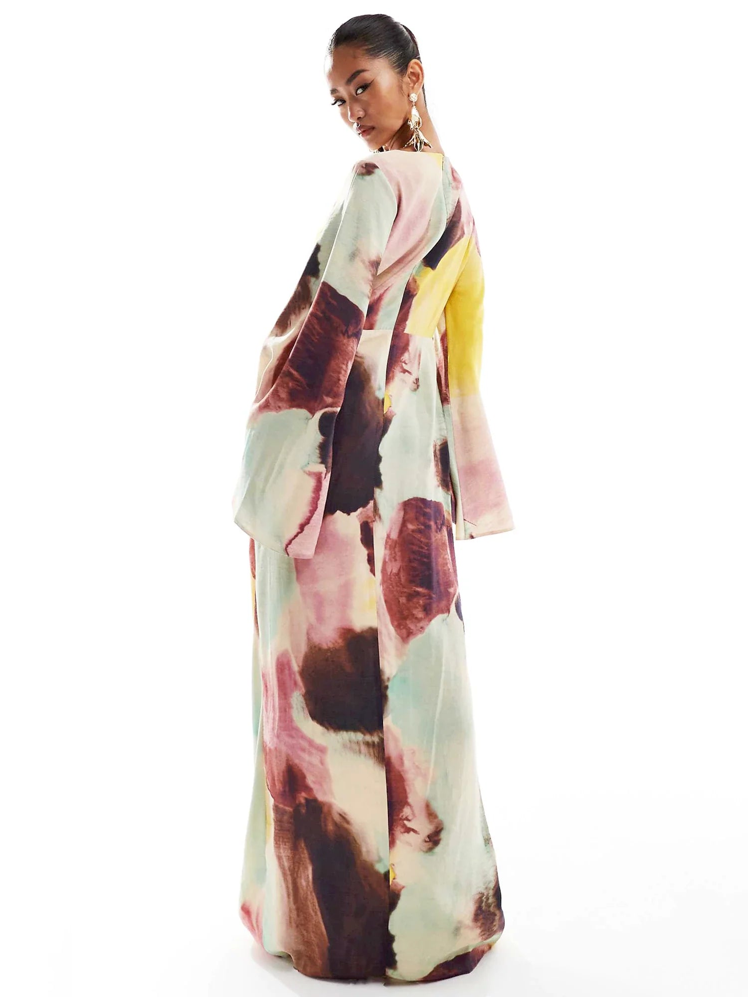 Abstract Watercolor Print Ultra-Long Dress - Seldom Seen Styles