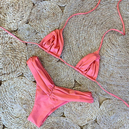 Anne Pleated Cups Halter Bikini Set - Seldom Seen Styles