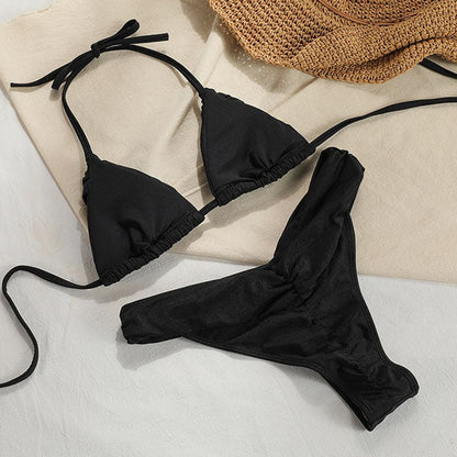 Anne Pleated Cups Halter Bikini Set - Seldom Seen Styles