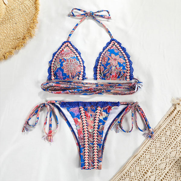Annika Blue Floral Halter Bikini - Seldom Seen Styles