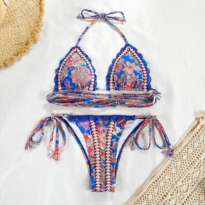 Annika Blue Floral Halter Bikini - Seldom Seen Styles