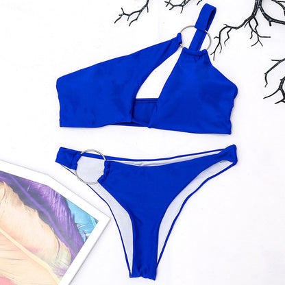 Asymmetric O Ring One Shoulder Cutout Cheeky Brazilian Two Piece Bikini Swimsuit - Seldom Seen Styles
