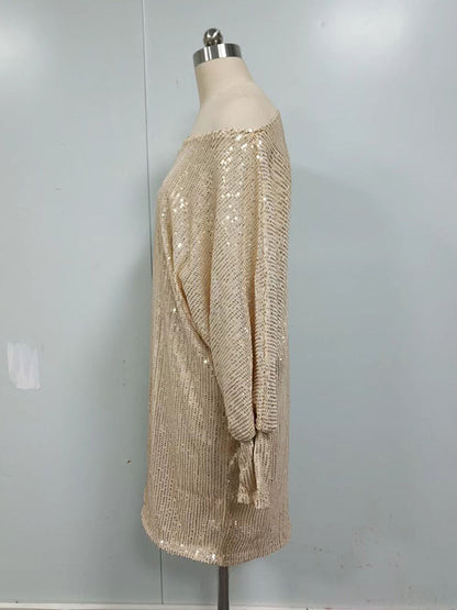 Asymmetric Sequined Solid Color A-line Loose One-shoulder Short Dresses Mini Dresses - Seldom Seen Styles