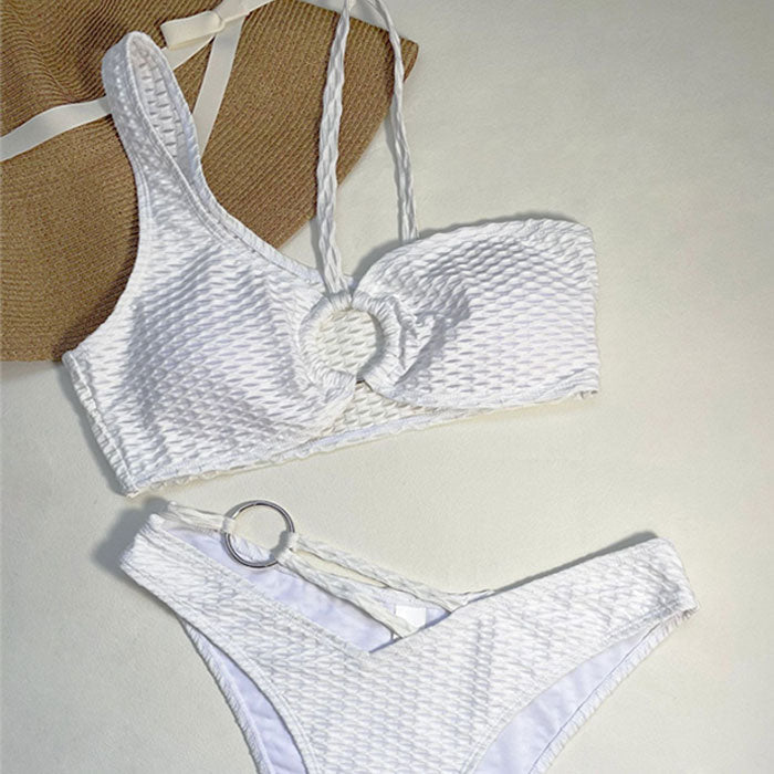 Asymmetrical Fishnet High Cut O Ring Cutout Brazilian Two Piece Bikini Swimsuit - Seldom Seen Styles