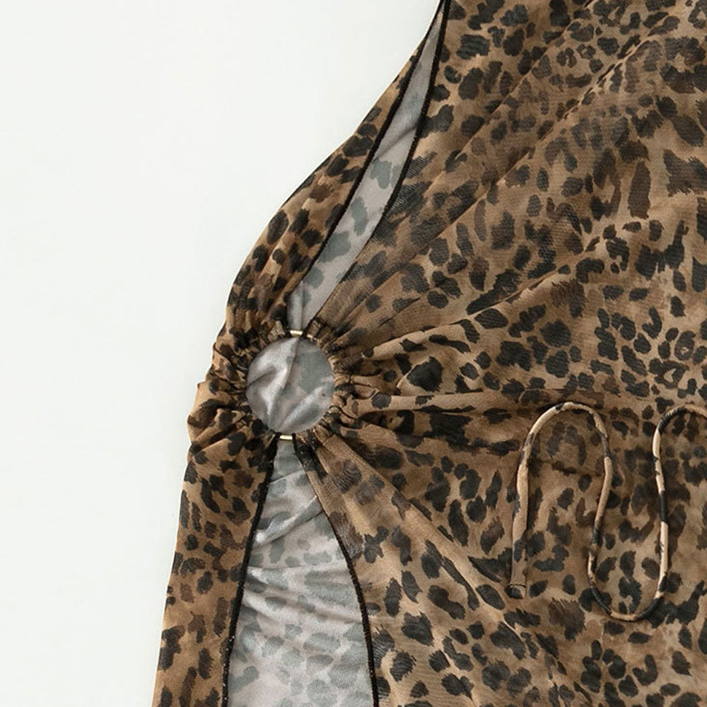 Asymmetrical Leopard Cover Up Thong Triangle Brazilian Three Piece Bikini Swimsuit - Seldom Seen Styles