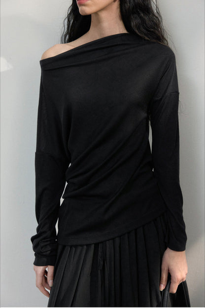 Asymmetrical One-Shoulder Fitted Knit Sweater - Seldom Seen Styles