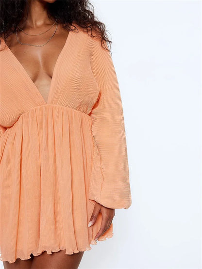 Autumn Long Sleeve Deep V-neck Party Mini Dresses - Seldom Seen Styles