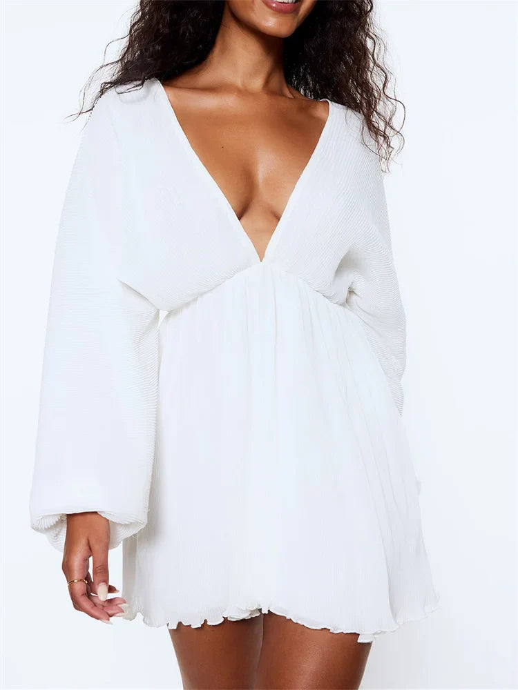 Autumn Long Sleeve Deep V-neck Party Mini Dresses - Seldom Seen Styles