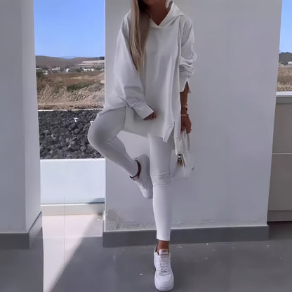 Autumn Women's Sports Split Hoodie Solid Color Long Sleeve Sweatshirt and Leggings Two-Piece Set - Seldom Seen Styles