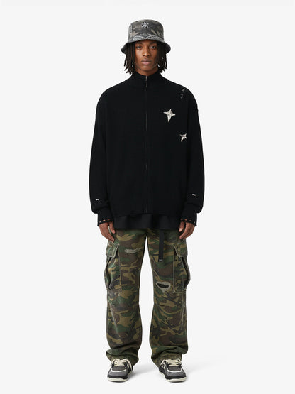 Woven Ripped Camouflage Flared Cargo Pants - 2410 