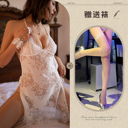 Backless Sexy Lingerie Women's Sexy Pajamas Seductive Transparent Lace Halter Body-Shaping Corsets Nightdress - Seldom Seen Styles