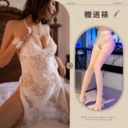 Backless Sexy Lingerie Women's Sexy Pajamas Seductive Transparent Lace Halter Body-Shaping Corsets Nightdress - Seldom Seen Styles