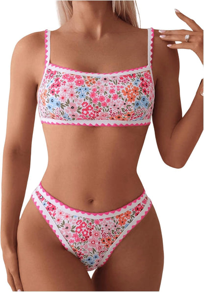 Bathing Suit for Women Two Piece Floral Print Tie Back Swimsuit Bikini Sets - Seldom Seen Styles