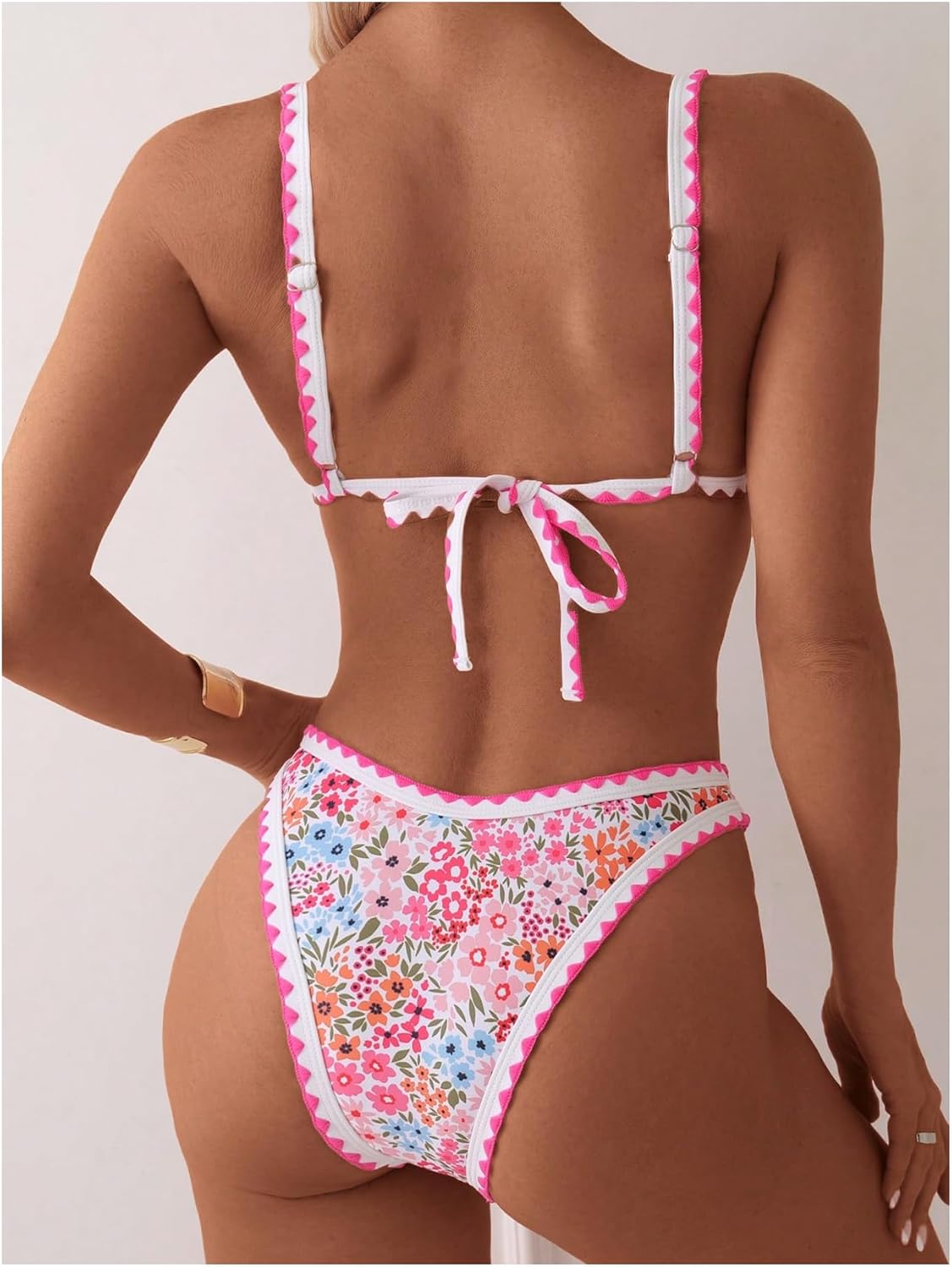 Bathing Suit for Women Two Piece Floral Print Tie Back Swimsuit Bikini Sets - Seldom Seen Styles