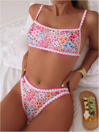 Bathing Suit for Women Two Piece Floral Print Tie Back Swimsuit Bikini Sets - Seldom Seen Styles