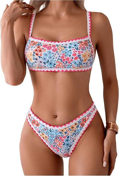 Bathing Suit for Women Two Piece Floral Print Tie Back Swimsuit Bikini Sets - Seldom Seen Styles
