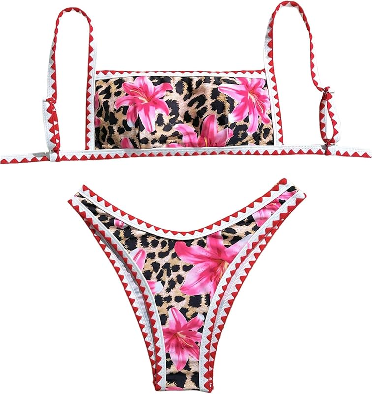 Bathing Suit for Women Two Piece Floral Print Tie Back Swimsuit Bikini Sets - Seldom Seen Styles